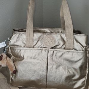 Kipling Rose Gold Metallic Zip Top Shoulder Crossb